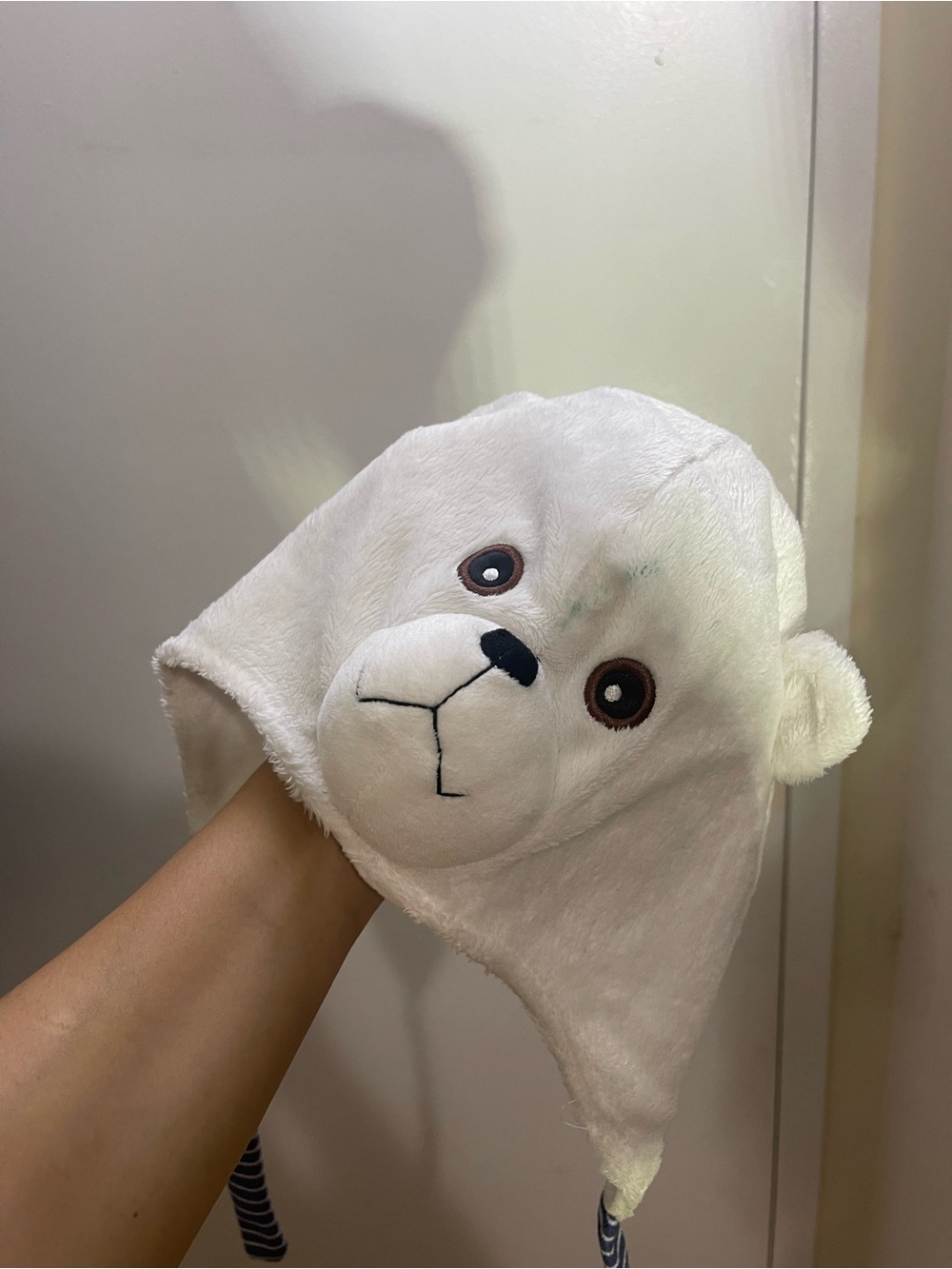 Kids White Bear Earflap Hat - Plush Animal Beanie